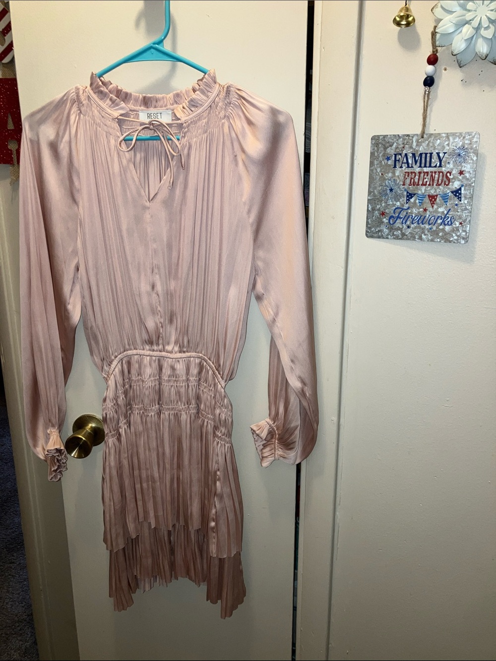 RESET Blush Pink Long Sleeve Pleated Dress RENAISSANCE SMALL